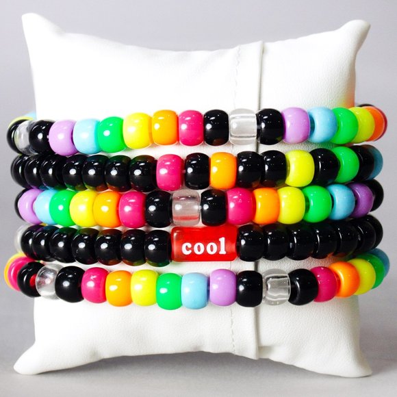 LASR Psychedelic High 5PC Stacked Rave Kandi Bracelet - Picture 2 of 2